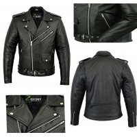 Mens Leather Marlon Brando Motorcycle Jacket - Touring Motorbike Jacket With CE - Zest-MHJ-009