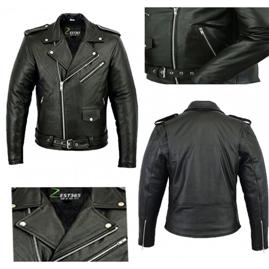 Mens Leather Marlon Brando Motorcycle Jacket - Touring Motorbike Jacket With CE - Zest-MHJ-009
