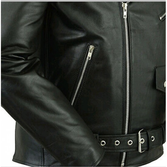 Mens Leather Marlon Brando Motorcycle Jacket - Touring Motorbike Jacket With CE - Zest-MHJ-009