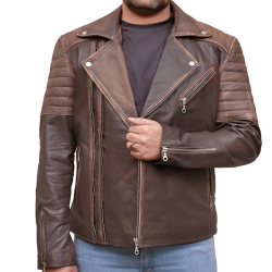 Made-to-measure| Men's Brown Real Leather Fashion/Biker Jacket - Zest-MHJ-008